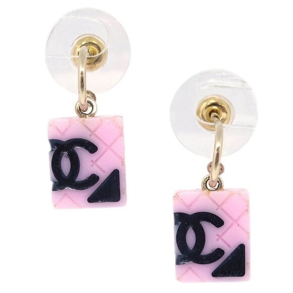 Chanel Cambon Ligne Dangle Piercing Earrings Pink 05C - Picture 1 of 4